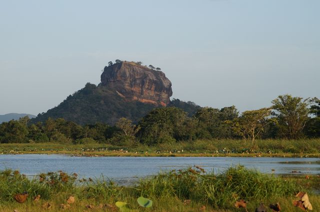 Sigiriya Sri Lanka, the ancient Lion Rock Fortress rising above lush green forests, featuring historic palace ruins and breathtaking panoramic views.